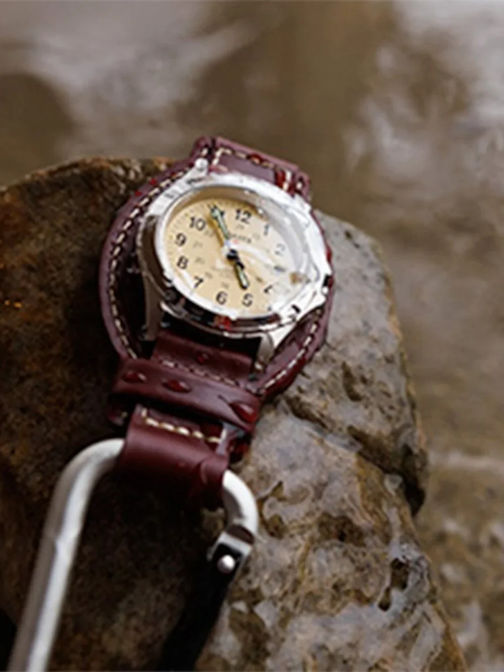 Dakota Leather Clip Watch, Military Dial, Waterproof - Brown